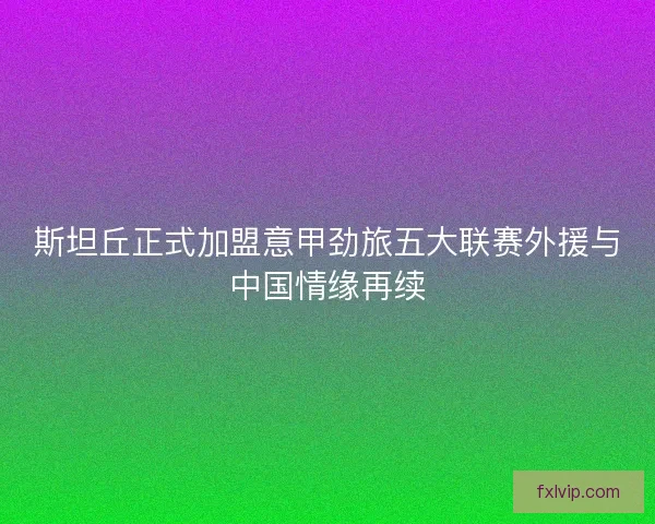 斯坦丘正式加盟意甲劲旅五大联赛外援与中国情缘再续